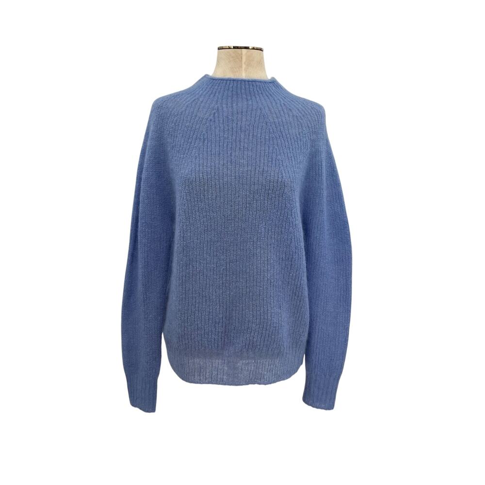 Emporio Armani Mohair Wool Knit Sweater Blue‎ Mock Neck Italy Size Medium